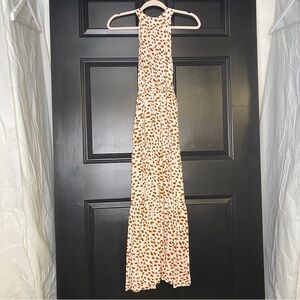 Brown & White Cow Print Polka Dot Sleeveless Pullover Maxi Dress Size Small